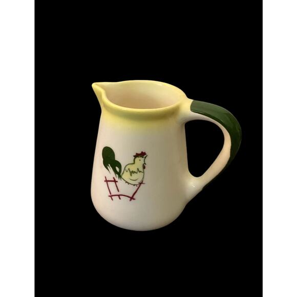 Vintage Farmhouse Creamer, Rooster on a Fence, Petite Ceramic  Country Pitcher - Picture 3 of 8